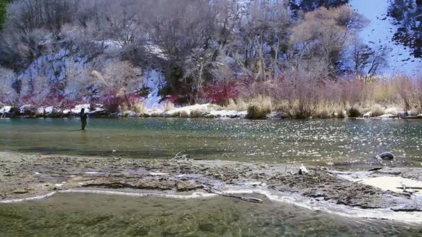 Fisherman fishing in the river — Stock Video