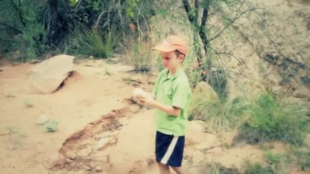 砂漠の峡谷で遊んで家族 — ストック動画