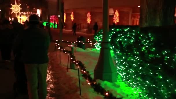 Menschen genießen die Weihnachtsbeleuchtung — Stockvideo