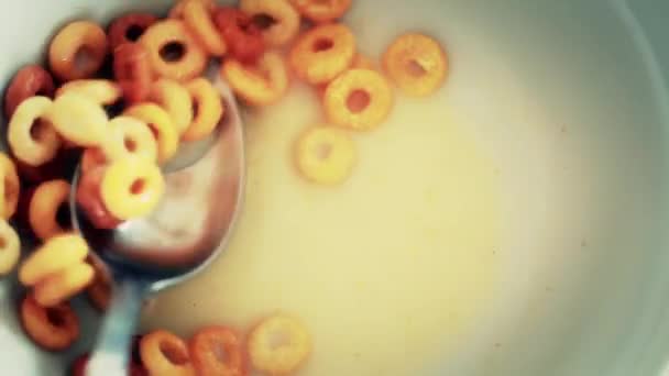 Person eating multigrain cheerios — Stock Video