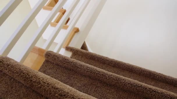 Vloerbedekking trap in huis — Stockvideo