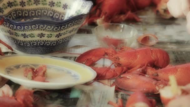 La famille prépare des homards frais — Video