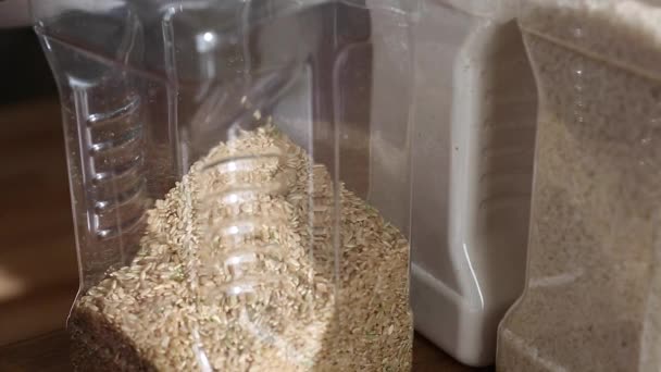 Filling food container with wheat — Stock Video