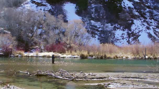 Fisherman fishing in the river — Stock Video
