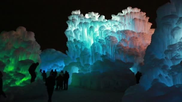 Colorful ice castle in the winter — Stock Video