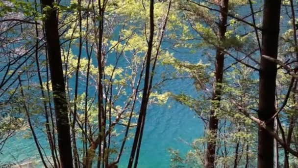 Великолепное озеро в долине Цзючжайгоу — стоковое видео