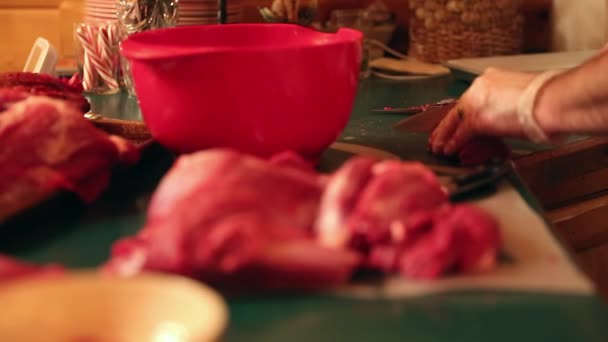 Hunter rozbioru mięsa łosia — Wideo stockowe
