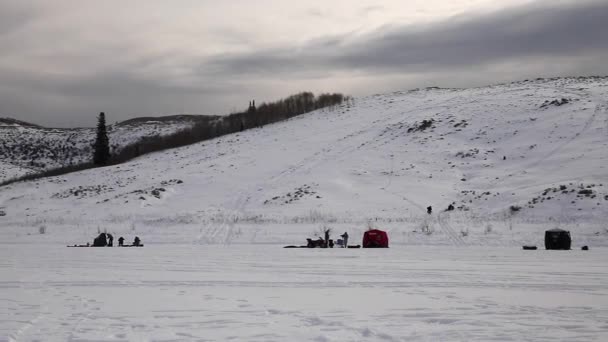 Familias pesca con hielo — Vídeo de stock