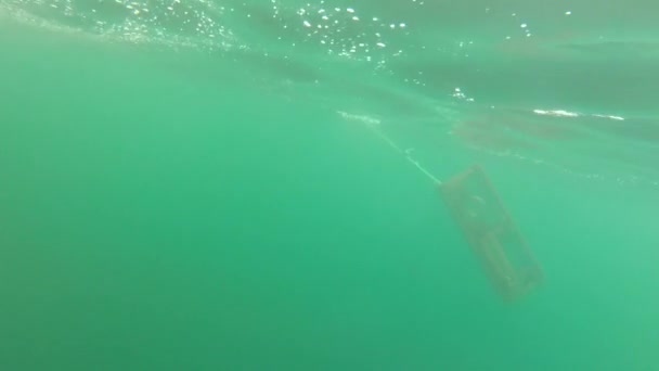 Gaiola de lagosta a ser puxada do oceano — Vídeo de Stock