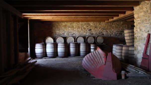 Barrels stored under the castle — Stock Video