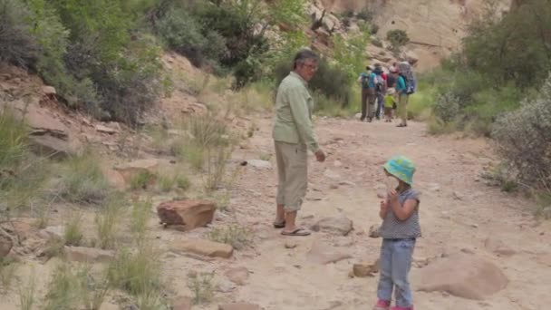 Uma caminhada em família através do parque nacional — Vídeo de Stock