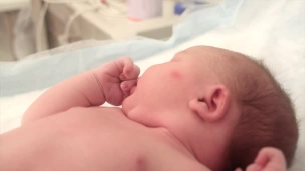 Een pasgeboren baby in het ziekenhuis — Stockvideo