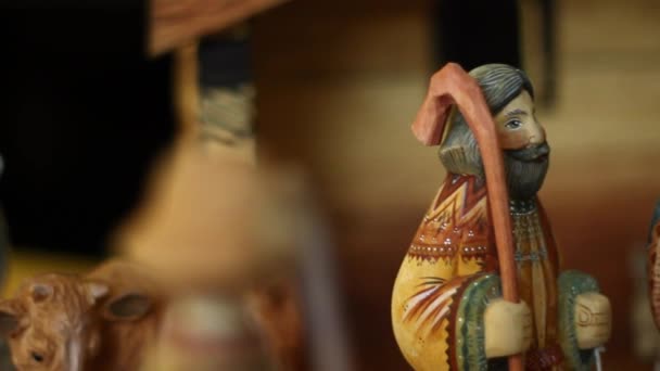 Hand carved nativity creche — Stock Video