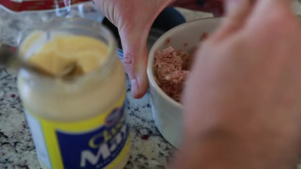 Man mixes mayonnaise — Stock Video