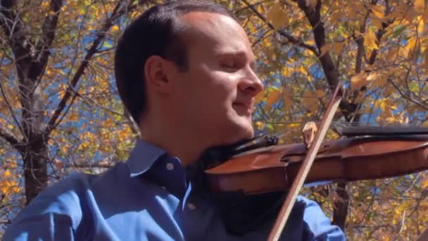 Músico tocando un violín al aire libre — Vídeos de Stock