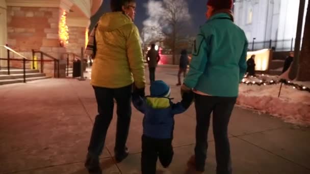 People are enjoying the christmas lights — Stock Video