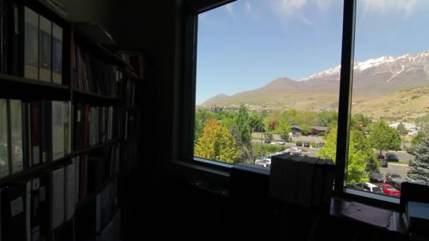 Hermosa vista por la ventana de la oficina — Vídeo de stock