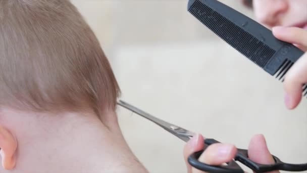 Madre tagliando i capelli del bambino — Video Stock