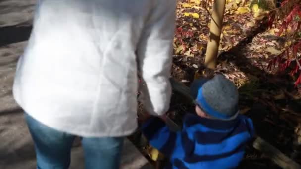 Madre y niño pequeño están caminando — Vídeo de stock