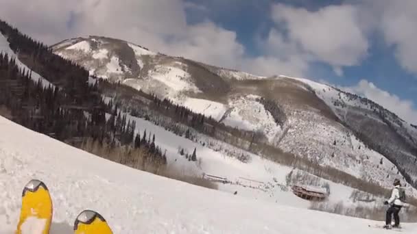 Skifahrer in der Parkstadt — Stockvideo