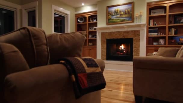 Cozy fireplace and mantle — Stock Video