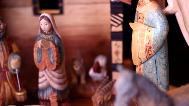 Hand carved Nativity Creche — Stock Video