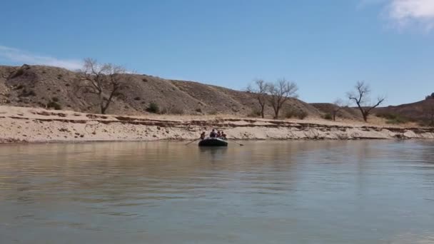 Семьи, плывущие по реке — стоковое видео