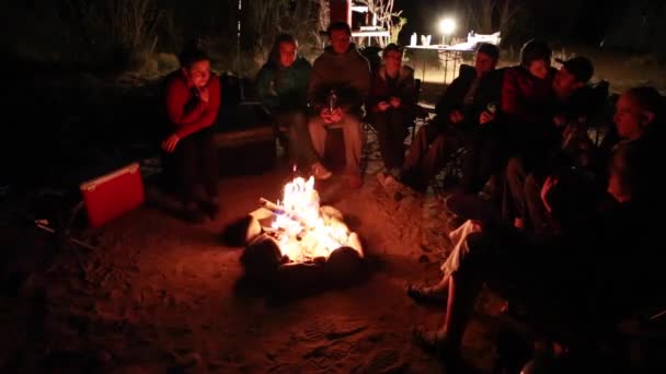 Οικογένεια κάθεται γύρω από ένα campfire — Αρχείο Βίντεο