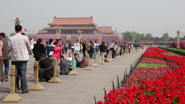 Turistas en la plaza de Tiananmen — Vídeos de Stock