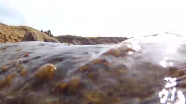 Хвилі падають на берег океану — стокове відео