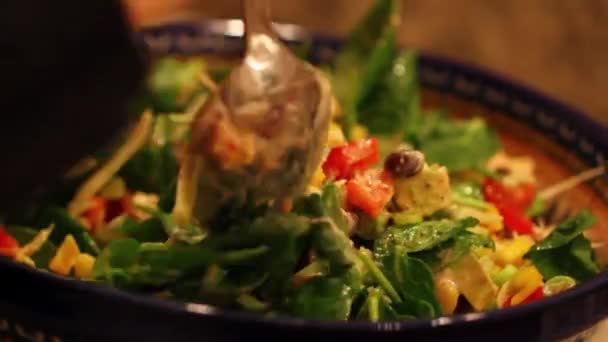 Mujer lanzando ensalada — Vídeos de Stock