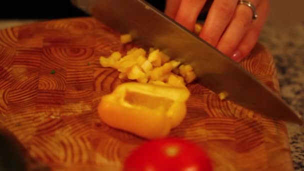 Vrouw snijden van groenten — Stockvideo