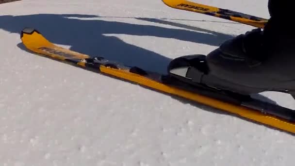Άνθρωπος σκι στο χιονοδρομικό κέντρο — Αρχείο Βίντεο