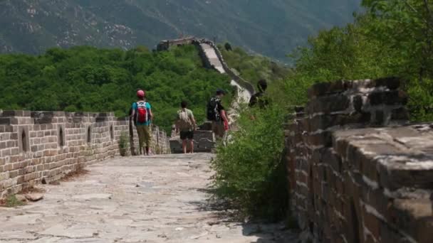 Tourists on the Great wall of China — Stock Video