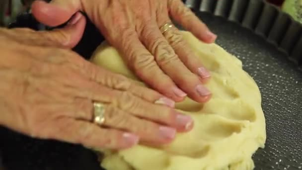 Mujer haciendo una deliciosa tarta de frutas — Vídeo de stock