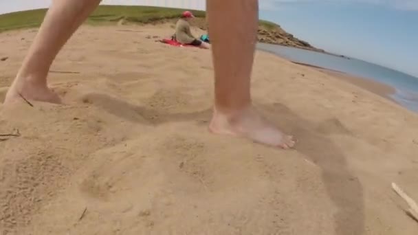 Mère joue avec son petit garçon à la plage — Video