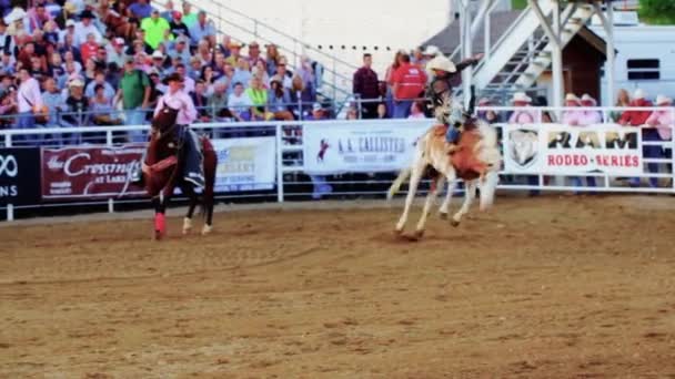 Kovbojové, slaňování na rodeo — Stock video
