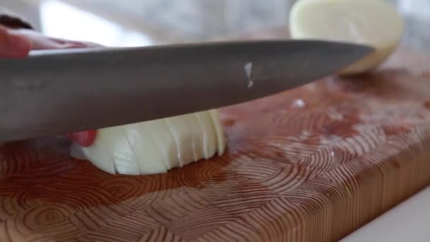 Donna che taglia cipolla — Video Stock