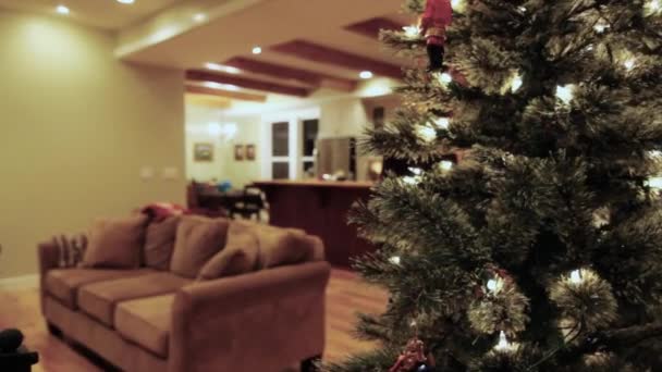 Vrouw versiert kerstboom — Stockvideo