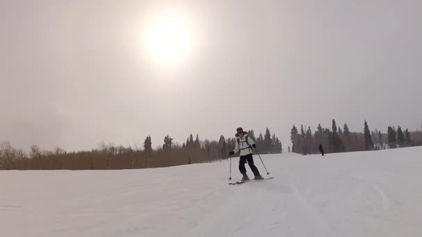 女人在公园市犹他州滑雪 — 图库视频影像