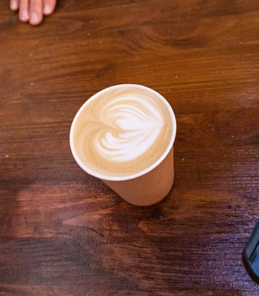 Disposable Cup Cream Coffee — Stock Photo, Image