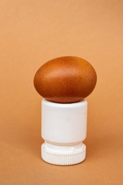 Kahverengi tavuk yumurtası beyaz bir stantta