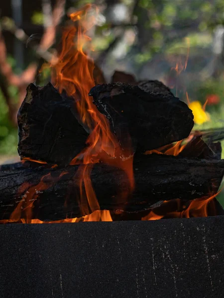 Tűz Grill Jellegű Szelektív Fókusz — Stock Fotó