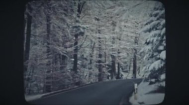 Kışın karlı ormanda araba sürerken