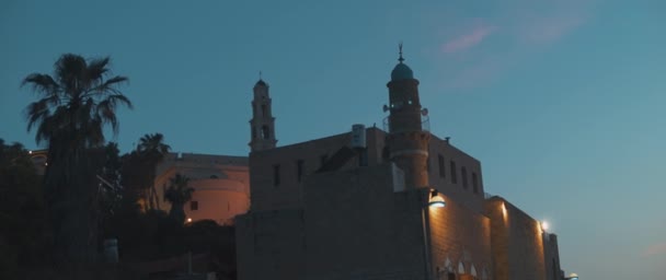 Eski Jaffa kentindeki cami ve kilise — Stok video