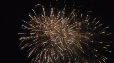 Gerçek havai fişekler bir kutlama sırasında gökyüzünde patlar. Yavaş çekim.