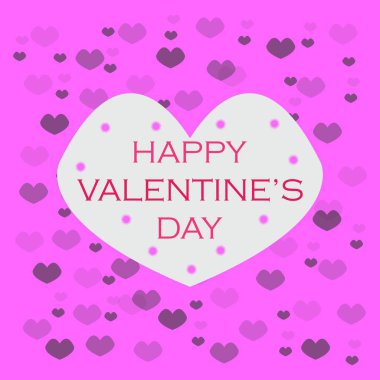 Poste için pembe arka planda izole edilmiş Sevgililer Günü mesajın kutlu olsun. Aşk mı, kalp şekli mi? Sosyal medya postası tasarımı. Vektör İllüstrasyonu