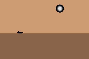 Güzel nehir manzarası ve tekne vektörü tasarım arkaplanı