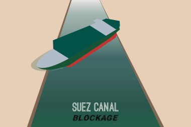 Illustration concept of Maritime traffic jam. Container cargo ship run aground and stuck in Suez Canal, Suez Canal blockage. Ever given cargo ship blockage in Egypt  clipart