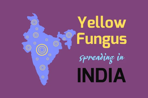 黄色の菌がインドに広がっている インドの地図上の黄色の真菌のシンボル 黄色真菌病の背景 ポスター Tシャツデザイン — ストックベクタ